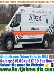 Apex Ambulance Service Ambulance Driver Recruitment 2022-23
