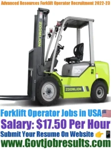 Advanced Resources Forklift Operator Recruitment 2022-23