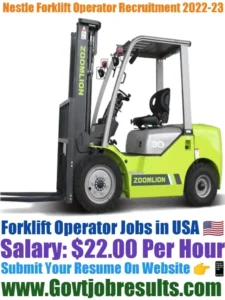 Nestle Forklift Operator Recruitment 2022-23
