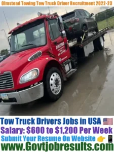 Olmstead Towing Tow Truck Driver Recruitment 2022-23