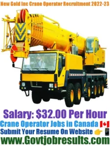 New Gold Inc Crane Operator Recruitment 2022-23
