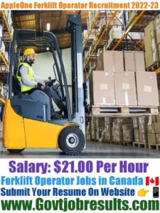 AppleOne Forklift Operator Recruitment 2022-23