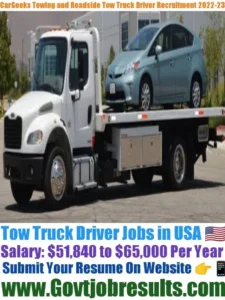 CarGeeks Towing and Roadside Tow Truck Driver Recruitment 2022-23