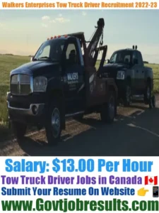 Walkers Towing Service Tow Truck Driver Recruitment 2022-23