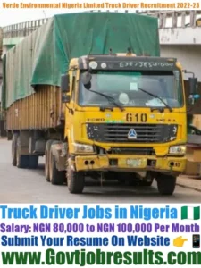 Verde Environmental Nigeria Limited Truck Driver Recruitment 2022-23