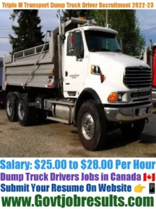 Triple M Transport Dump Truck Driver Recruitment 2022-23
