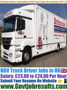 Britannia Movers International HGV Truck Driver Recruitment 2022-23