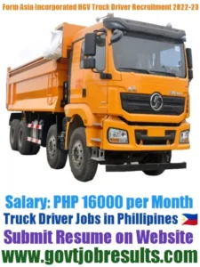 Form Asia Incorporated Need HGV Truck Driver Recruitment 2022-23