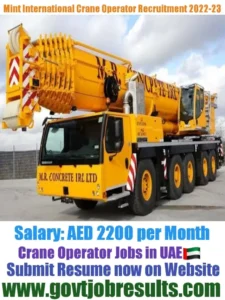 Mint International Crane Operator Recruitment 2022-23