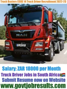 Truck Busters CODE 14 Truck Driver Recruitment 2022-23
