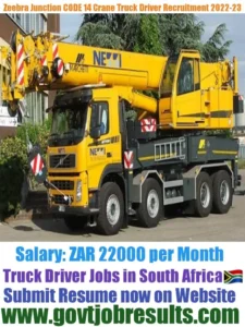 Zeebra Junction CODE 14 Truck Driver Recruitment 2022-23