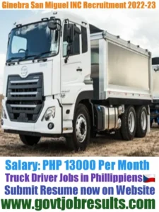 Ginebra San HGV Truck Driver Recruitment 2022-23