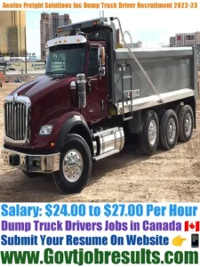 Aeolus Freight Solutions Inc Dump Truck Driver Recruitment 2022-23