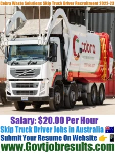 Cobra Waste Solutions Skip Truck Driver Recruitment 2022-23
