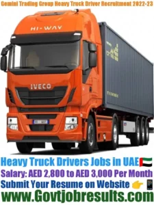 Gemini Trading Group Heavy Truck Driver Recruitment 2022-23