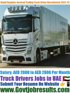 Rapid Supplies General Trading Truck Driver Recruitment 2022-23