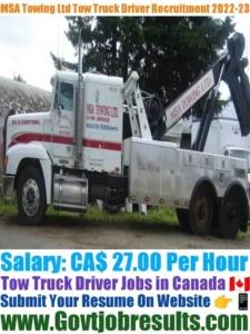 MSA Towing Ltd Tow Truck Driver Recruitment 2022-23