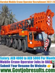 Hareket Mobile Crane Operator Recruitment 2022-23