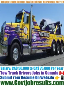 Reliable Towing Services Tow Truck Driver Recruitment 2022-23
