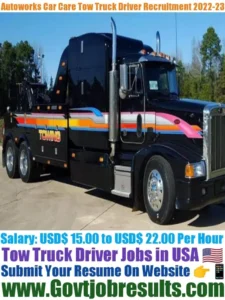 Autoworks Car Care Tow Truck Driver Recruitment 2022-23