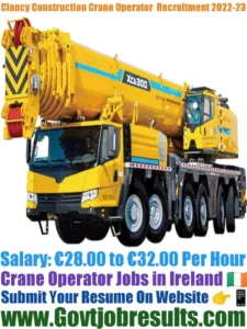 Clancy Construction Crane Operator Recruitment 2022-23