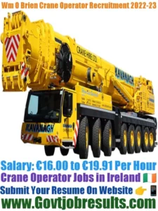 Wm O Brien Crane Operator Recruitment 2022-23