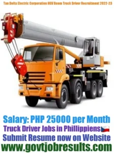 Tan Delta Electric Corporation HGV Boom Truck Driver Recruitment 2022-23