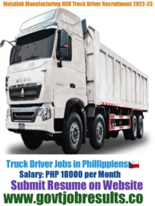 Metalink Manufacturing HGV Truck Driver Recruitment 2022-23