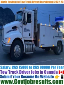 Mario Towing Ltd Tow Truck Driver Recruitment 2022-23
