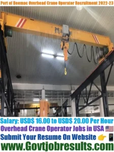 Port of Beemac Overhead Crane Operator Recruitment 2022-23