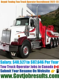 Boyuk Towing Tow Truck Operator Recruitment 2022-23