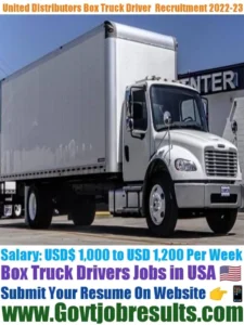 United Distributors Box Truck Driver Recruitment 2022-23