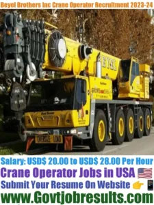 Beyel Brothers Inc Crane Operator Recruitment 2023-24