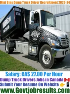 Mini Bins Dump Truck Driver Recruitment 2023-24