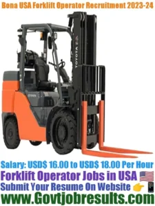 Bona USA Forklift Operator Recruitment 2023-24