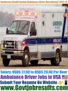 Gundersen Health System Ambulance Driver Recruitment 2023-24