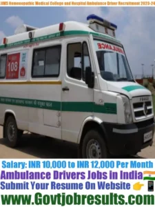 JIMS Homoeopathic Medical College and Hospital Ambulance Driver Recruitment 2023-24