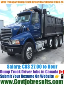 Virdi Transport Dump Truck Driver Recruitment 2023-24