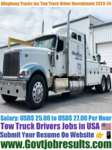 Allegheny Trucks Inc Tow Truck Driver Recruitment 2023-24