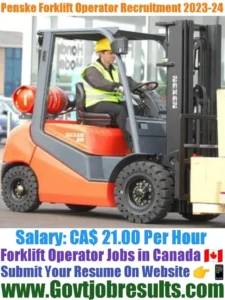 Penske Forklift Operator Recruitment 2023-24