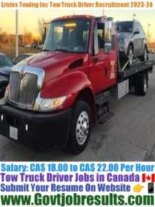 Ernies Towing Inc Tow Truck Driver Recruitment 2023-24