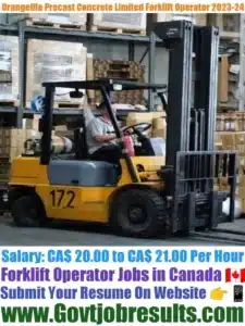 Orangeville Precast Concrete Limited Forklift Operator 2023-24