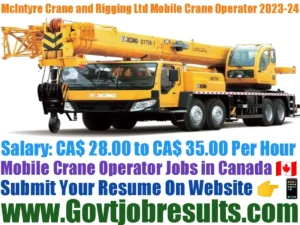 Mclntyre Crane and Rigging Ltd Mobile Crane Operator 2023-24
