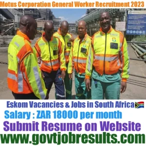Motus Corporation General worker Recruitment 2023-24