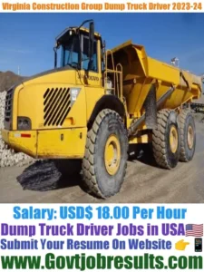 Virginia Construction Group Dump Truck Driver 2023-24