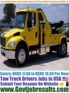 Action Automotive and Towing Service Tow Truck Driver Recruitment 2023-24