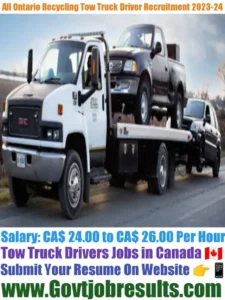 All Ontario Recycling Tow Truck Driver Recruitment 2023-24