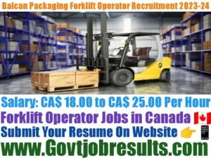 Balcan Packaging Forklift Operator Recruitment 2023-24