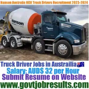 Hanson Australia HGV Truck Driver Recruitment 2023-2024