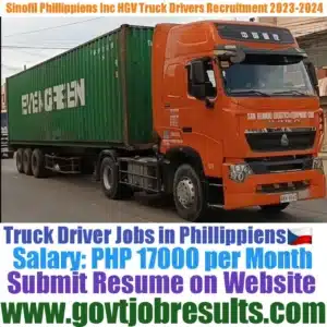 Sinofill Phillippiens Inc HGV Truck Driver Recruitment 2023-24